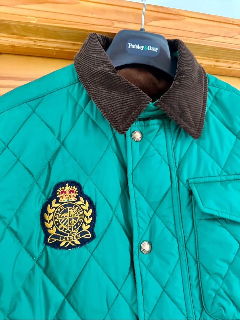Polo by Ralph Lauren Green Quilted Field Jacket with Brown Corduroy Collar